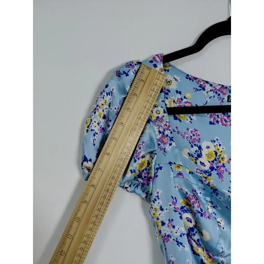 Zara Blue Short Floral Dress Women Size M